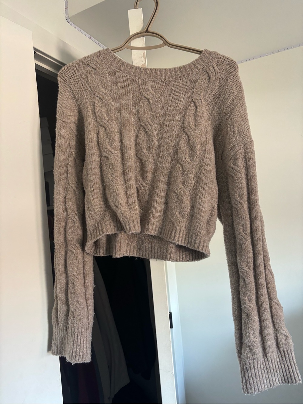 Dynamite Taupe Cable Knit Cropped Sweater
